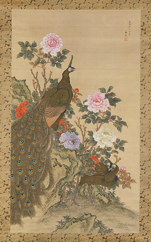 Peacocks and Peonies, 1820, Tani Bunchō