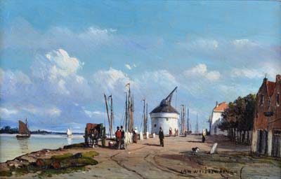Waalkade met kraan, 1850, Jan Weissenbruch
