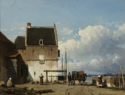 Gezicht op de voormalige Bottelpoort aan de Oude Haven te Nijmegen, 1855, Jan Weissenbruch