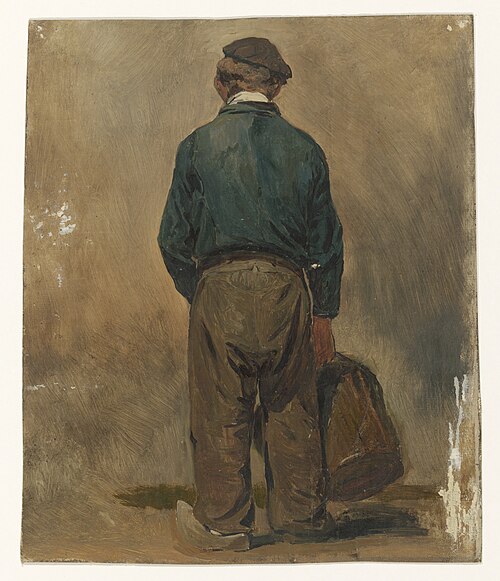 Visser met een mand, van achteren gezien, 1850, Jan Weissenbruch