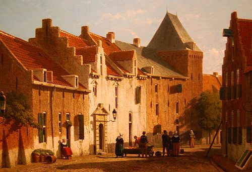 Gezicht op de Muurhuizen bij de Dieventoren te Amersfoort, 1864, Jan Weissenbruch