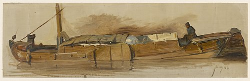 Lange schuit met schipper, 1856, Jan Weissenbruch