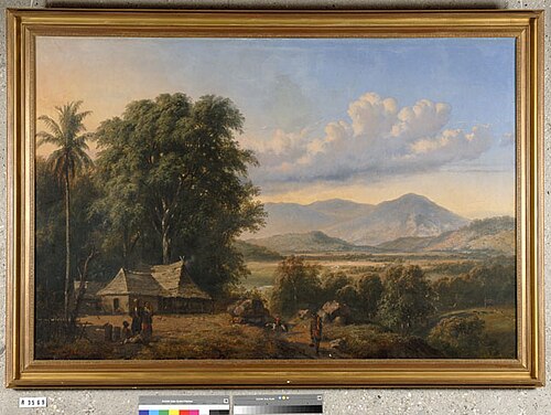 Indonesisch landschap met kampong, 1863, Raden Saleh