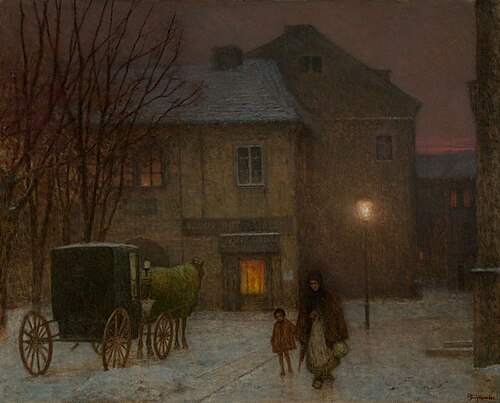 Winter Evening in Town, 1905, Jakub Schikaneder