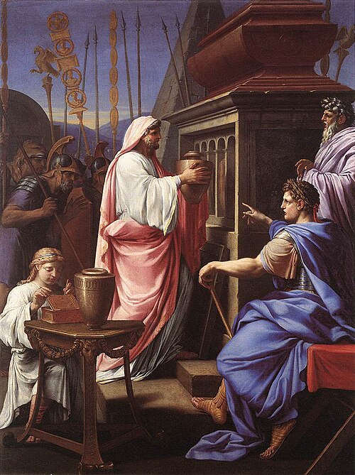 Caligula déposant les cendres de sa mère et de son frère dans la tombe de ses ancêtres, 1647, Eustache Le Sueur