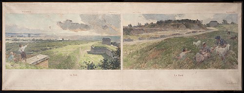 Esquisse pour la mairie de Bagnolet : Deux vues des environs de Bagnolet (le nord et le sud), 1893, Louis Béroud
