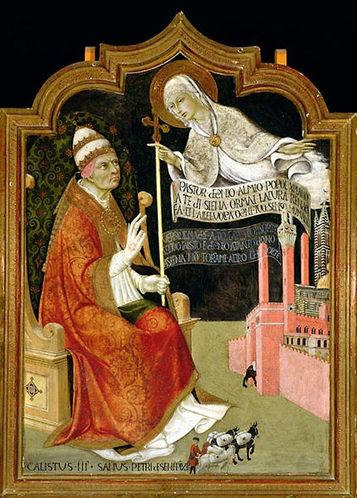 Maria verschijnt aan paus Calixtus III, 1456, Sano di Pietro