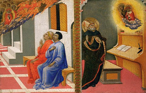 L'Apparition de saint Jérôme à Sulpice Sévère puis, aux côtés de saint Jean Baptiste, à saint August, 1437, Sano di Pietro