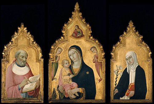 Triptych: The Virgin and Child with the Blessing Christ, Two Angels and a Donor, 1470, Sano di Pietro