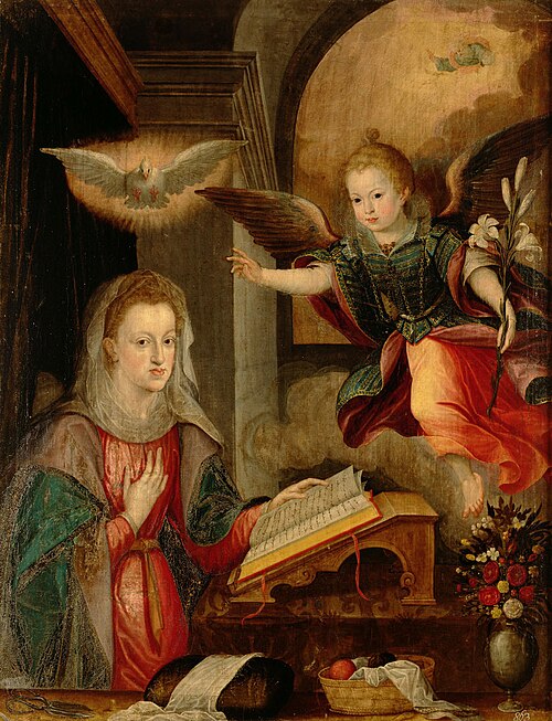 Verkündigung Mariae mit den Zügen der Königin Margarete (1584-1611) und der Infantin Anna (1601-1666, 1605, Juan Pantoja de la Cruz