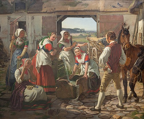Sjællandske høstpiger ved en brønd, 1850, Jørgen Roed