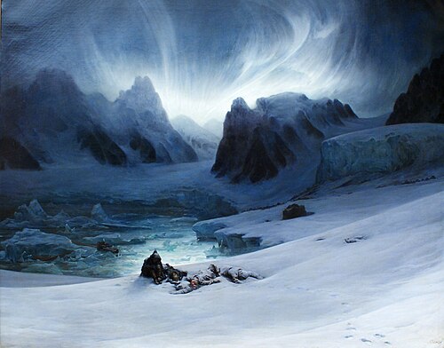 Magdalena Bay. Vue prise de la presqu'île des Tombeaux, au nord du Spitzberg. Effet d'aurore boréale, 1841, François-Auguste Biard