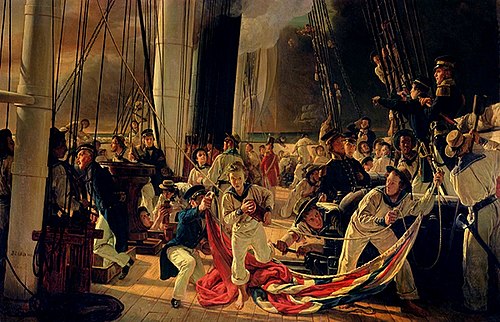Sur le pont lors d'une bataille navale, 1855, François-Auguste Biard