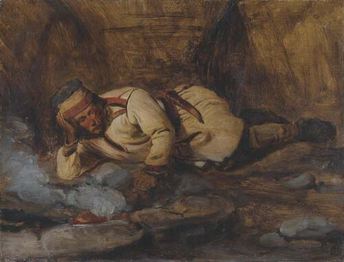 Lapon endormi près du feu, 1850, François-Auguste Biard