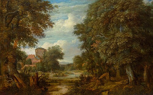 Wooded landscape with figures by a river, 1715, Pieter Stalpaert