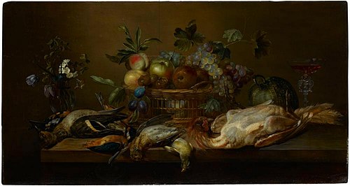 Fruit basket and dead poultry, 1650, François Ykens