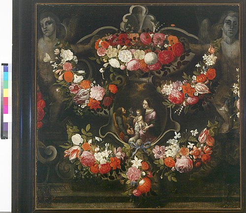 Heilige Familie omgeven door bloemenguirlandes., 1652, François Ykens
