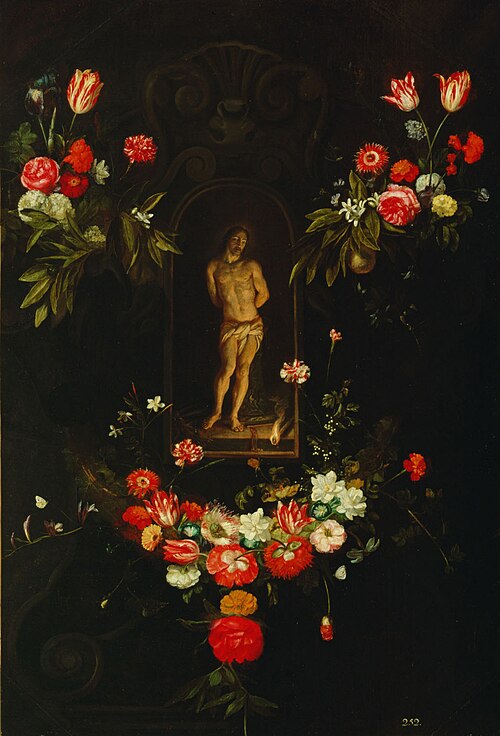 Christ at the column, in a garland of flowers, 1650, François Ykens