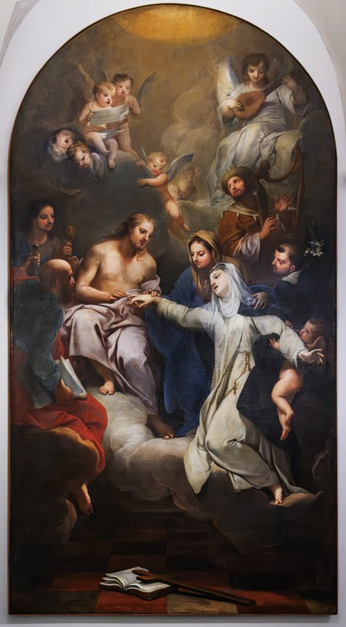 Mariage mystique de saint. Catherine de Sienne en présence d'autres saints, 1696, Gregorio Lazzarini