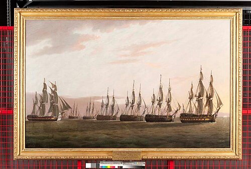 A View of the H.C. Ship General Goddard, Captn. W.T. Money, passing along the Enemy's Line to bring , 1797, Thomas Luny