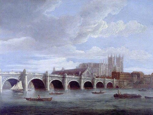 Westminster Abbey and Bridge from the River Thames, 1802, Thomas Luny