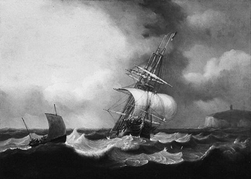 A Ship in a Rough Sea near a Chalk Headland, 1810, Thomas Luny