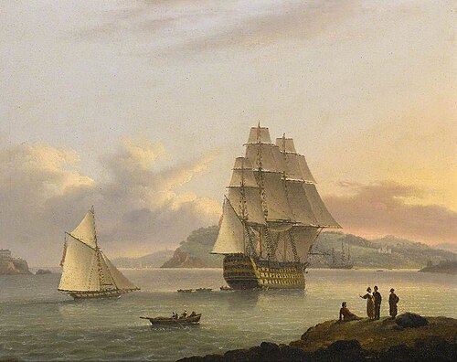 A Ship of the Line off Plymouth, Devon, 1817, Thomas Luny