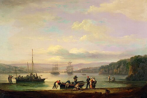 A View of the River Teign, Looking up River from Teignmouth towards Dartmoor, Devon, 1831, Thomas Luny