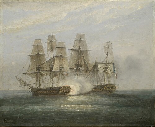 The engagement between H.M.S. Phoenix and the French Frigate Didon, 10 August 1805, 1829, Thomas Luny
