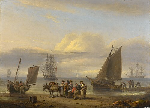 Coast Scene with Shipping and Figures, 1829, Thomas Luny
