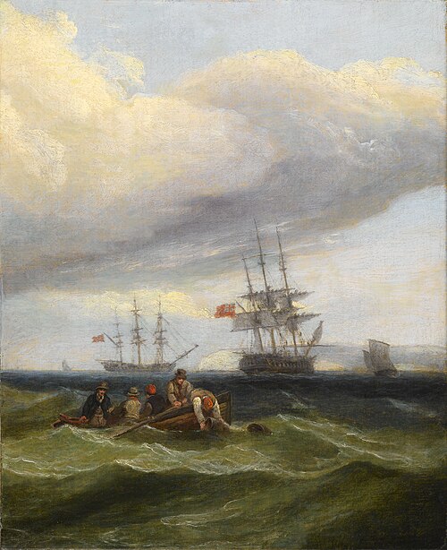 Seascape with Shipping and Rowing Boat, 1834, Thomas Luny
