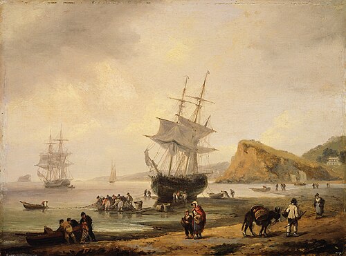 Fishing Scene, Teignmouth Beach and the Ness, Devon, 1831, Thomas Luny