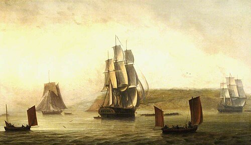 Shipping Warping into Harbour off Berry Head, , Thomas Luny