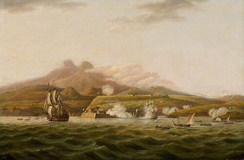 Capture of Martinique (mountain and town behind), , Thomas Luny