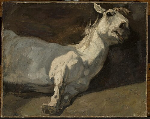 White horse stretched on the ground, , Piotr Michałowski