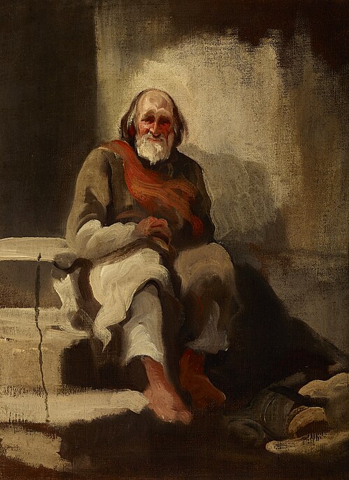 Study of an Old Man Sitting on the Stairs, , Piotr Michałowski