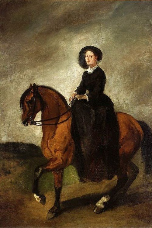 Portrait de fille de l'artiste Celina à cheval., 1853, Piotr Michałowski