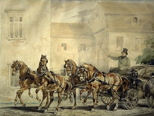 Ekwipaż przed pałacem Wielopolskich w Krakowie, 1835, Piotr Michałowski