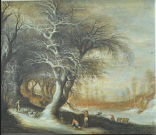 Winter landscape with woodcutters, , Gijsbrecht Leytens