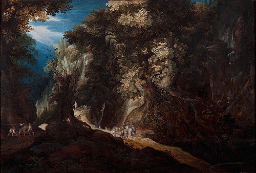 Paysage de montagne hivernal en voyage, 1650, Gijsbrecht Leytens
