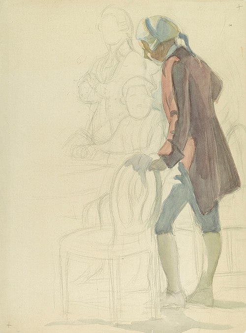 Figuuriharjoitelma maalaukseen Aurora-seura (kolme miestä pöydän ympärillä) ; keskeneräinen, 1915, Eero Järnefelt