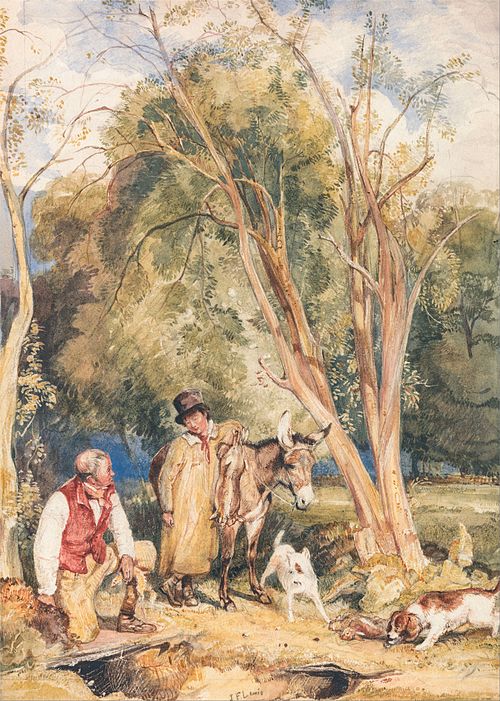 Game Keeper and Boy Ferreting a Rabbit, 1828, John Frederick Lewis