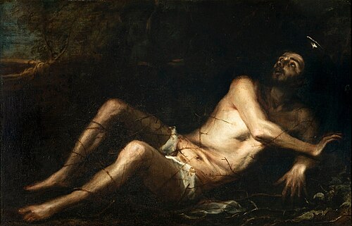 St. Francis of Assisi naked among the brambles, 1662, Mateo Cerezo