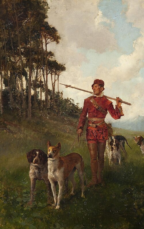 Montero con perros, 1885, José Moreno Carbonero