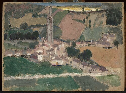 View of a small town with a church tower, 1910, Tadeusz Makowski