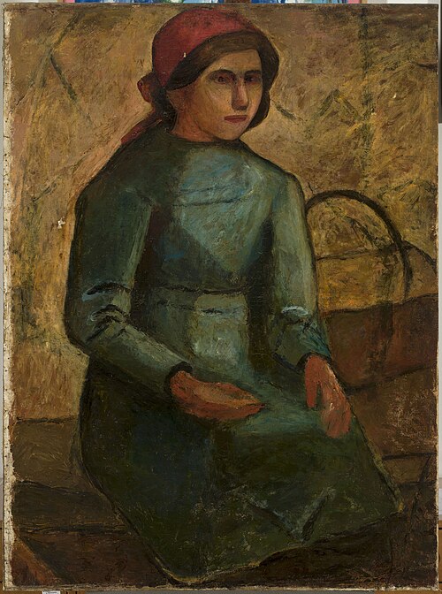 Dziewczyna w zielonej sukni z koszykiem, 1914, Tadeusz Makowski