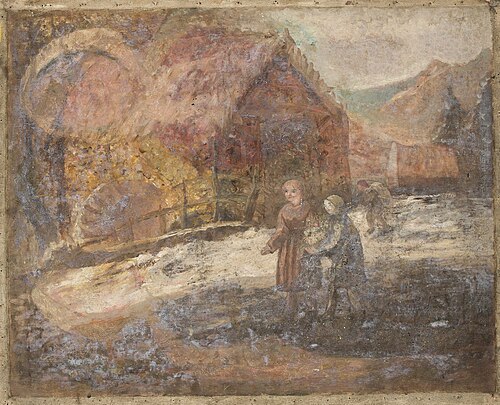 Two little girls against the background of a landscape, 1918, Tadeusz Makowski