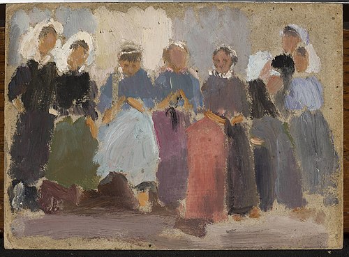 Knitting women – sketch, 1918, Tadeusz Makowski