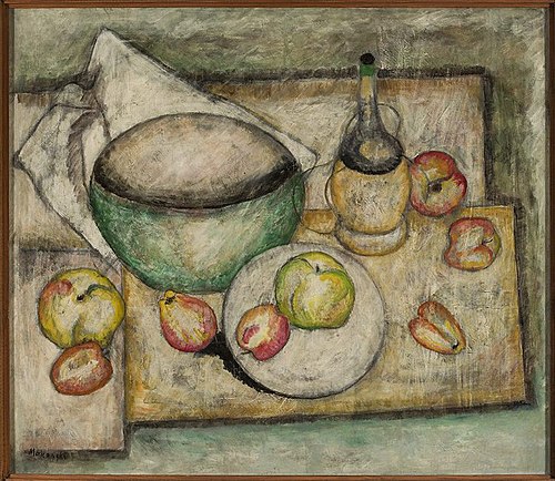 Still life with a green bowl and fruit, 1918, Tadeusz Makowski