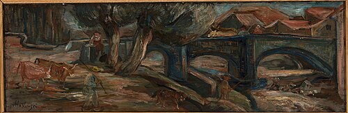 Landscape with a bridge and cows (Espaly), 1920, Tadeusz Makowski